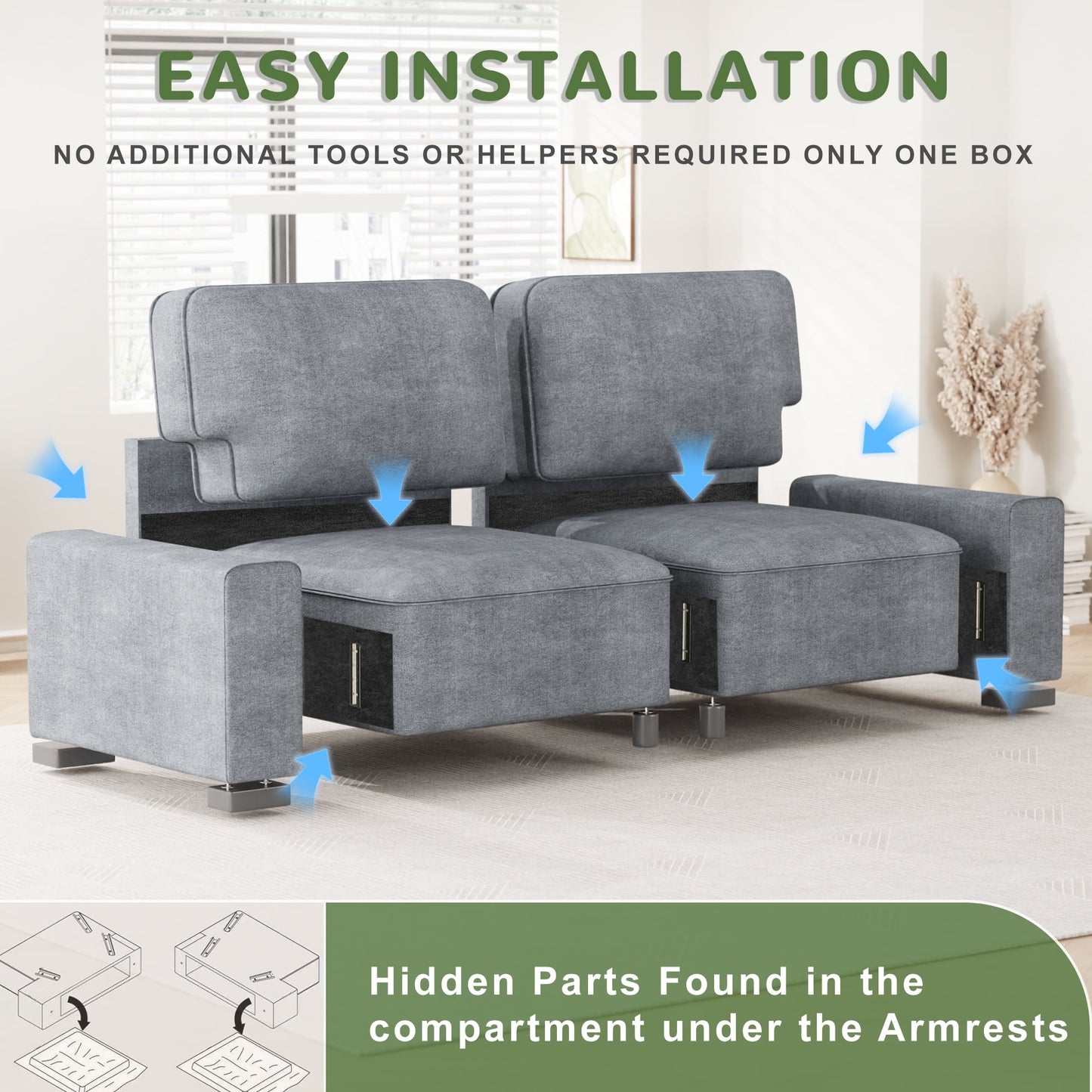 AAQZ 87" Comfy Sofa Couch for Living Room, Modern Deep Seat Couch with Wide Armrest, Removable Cover, Chenille Fabric Couches for Small Space, Apartment, 3 Seater(Light Gray)