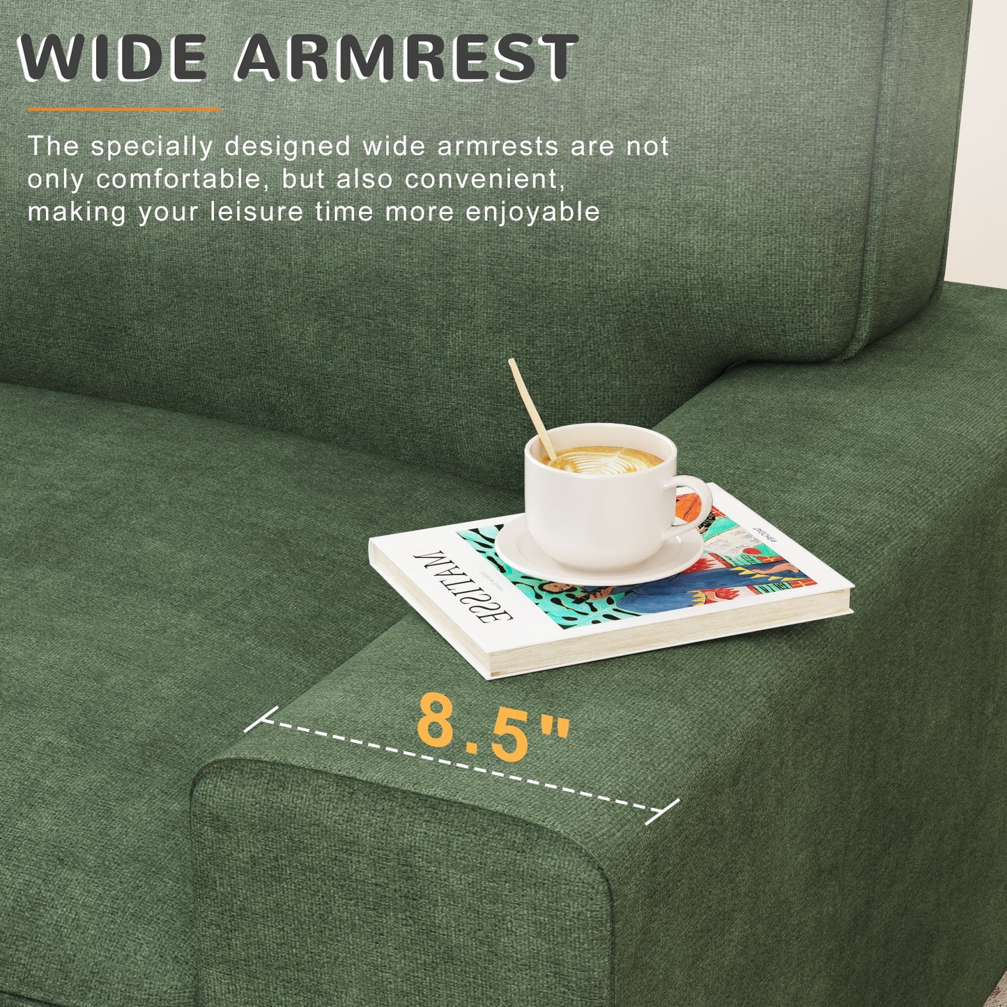 AAQZ 87" Comfy Sofa Couch for Living Room, Modern Deep Seat Couch with Wide Armrest, Removable Cover, Chenille Fabric Couches for Small Space, Apartment, 3 Seater(Green)