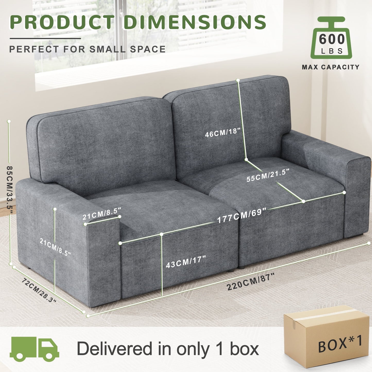 AAQZ 87" Comfy Sofa Couch for Living Room, Modern Deep Seat Couch with Wide Armrest, Removable Cover, Chenille Fabric Couches for Small Space, Apartment, 3 Seater(Light Gray)