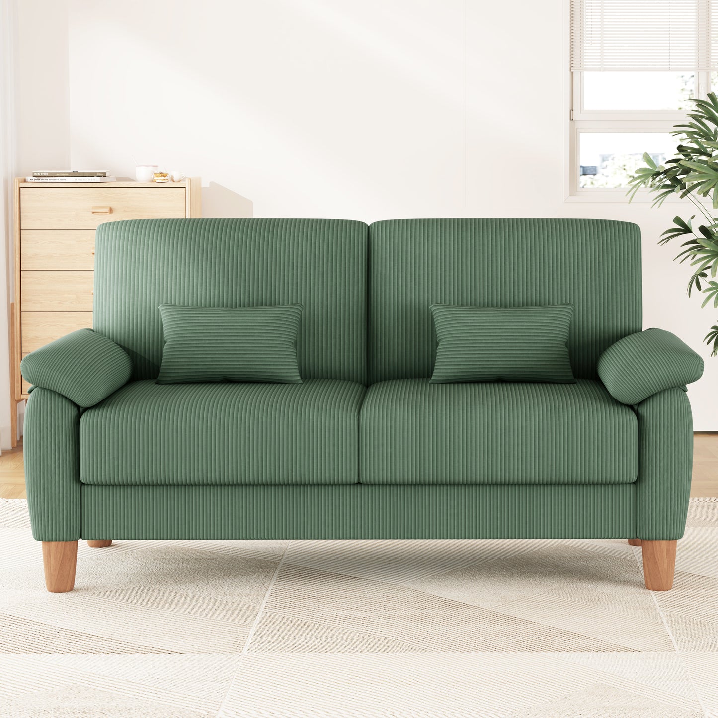 71” Corduroy Sofa for Living Room, AAQZ Small Comfy Couch for Small Space, One Box, Loveseat,Green