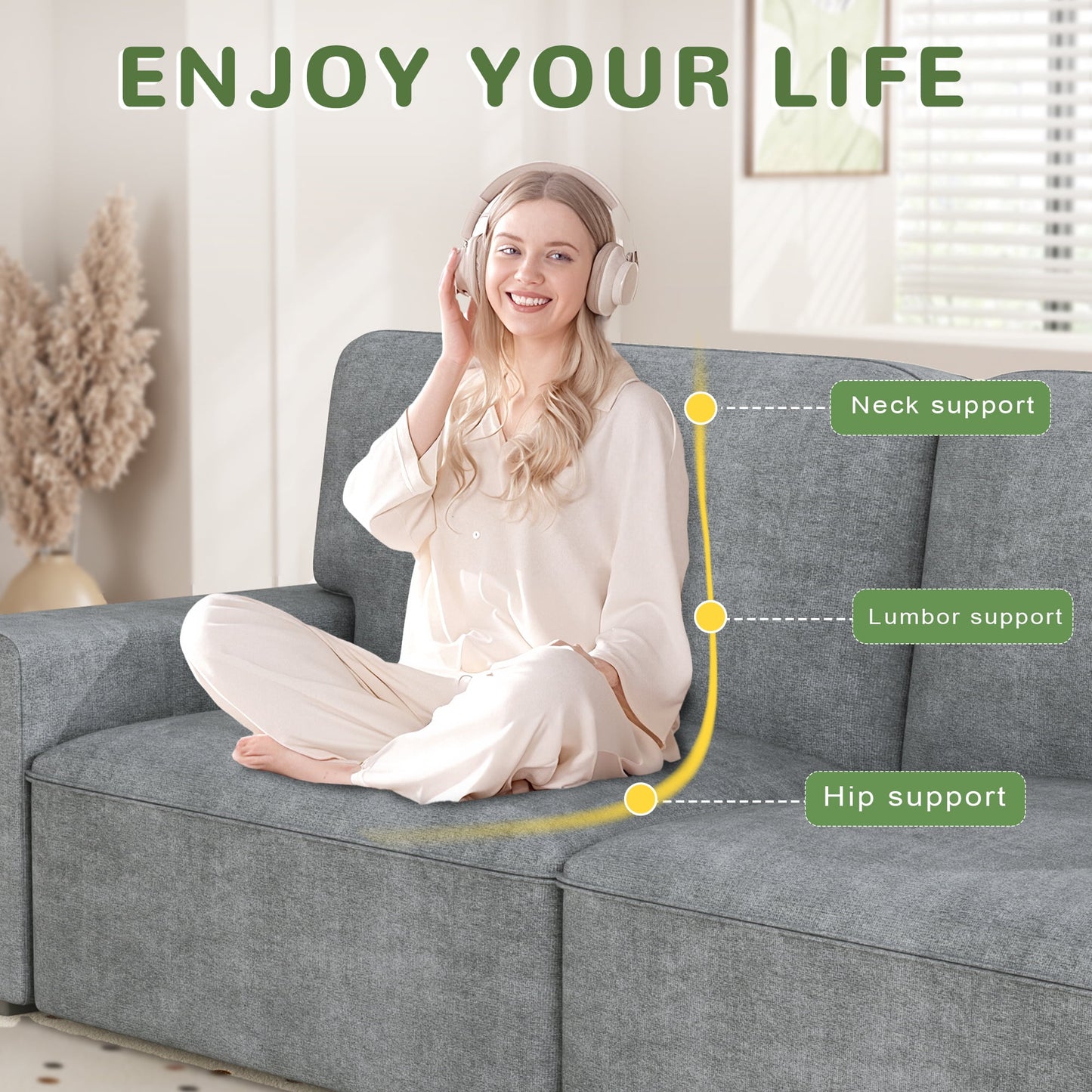 AAQZ 87" Comfy Sofa Couch for Living Room, Modern Deep Seat Couch with Wide Armrest, Removable Cover, Chenille Fabric Couches for Small Space, Apartment, 3 Seater(Light Gray)