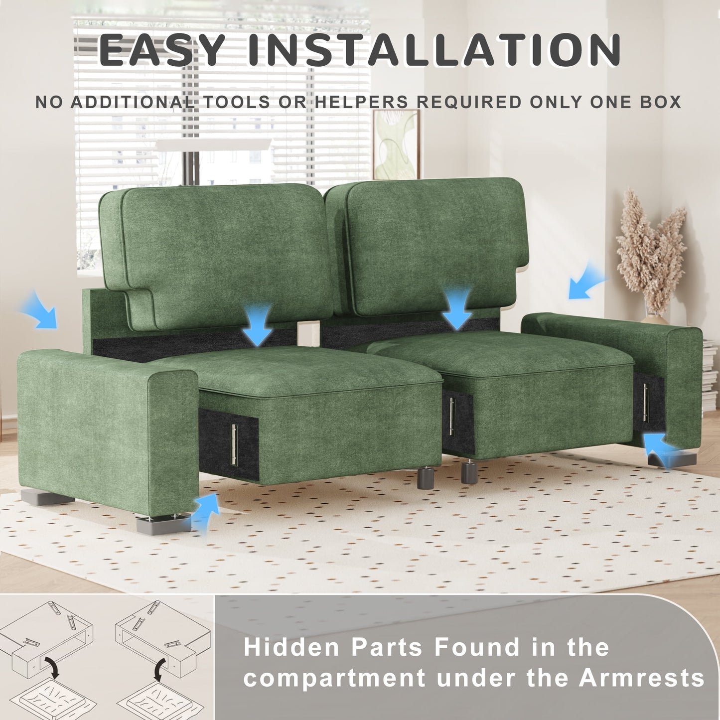 AAQZ 87" Comfy Sofa Couch for Living Room, Modern Deep Seat Couch with Wide Armrest, Removable Cover, Chenille Fabric Couches for Small Space, Apartment, 3 Seater(Green)