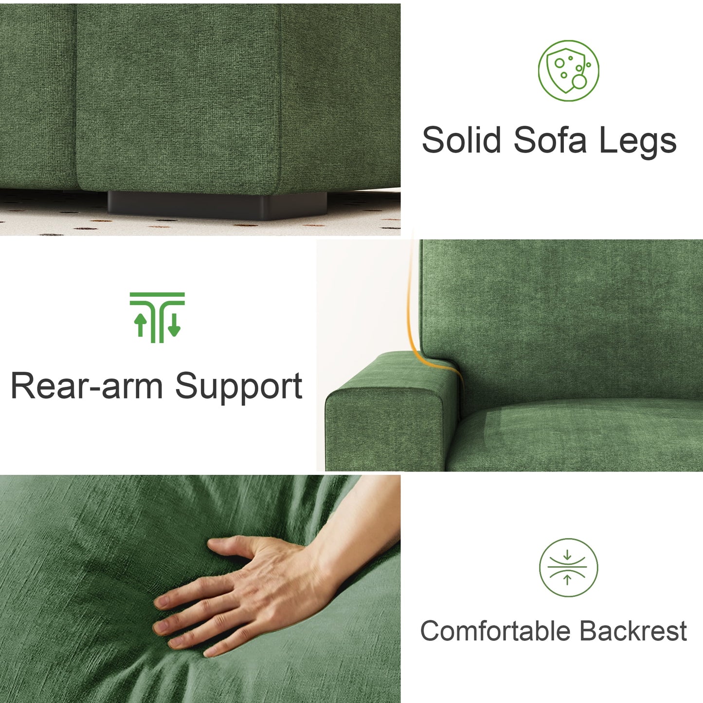 AAQZ 87" Comfy Sofa Couch for Living Room, Modern Deep Seat Couch with Wide Armrest, Removable Cover, Chenille Fabric Couches for Small Space, Apartment, 3 Seater(Green)