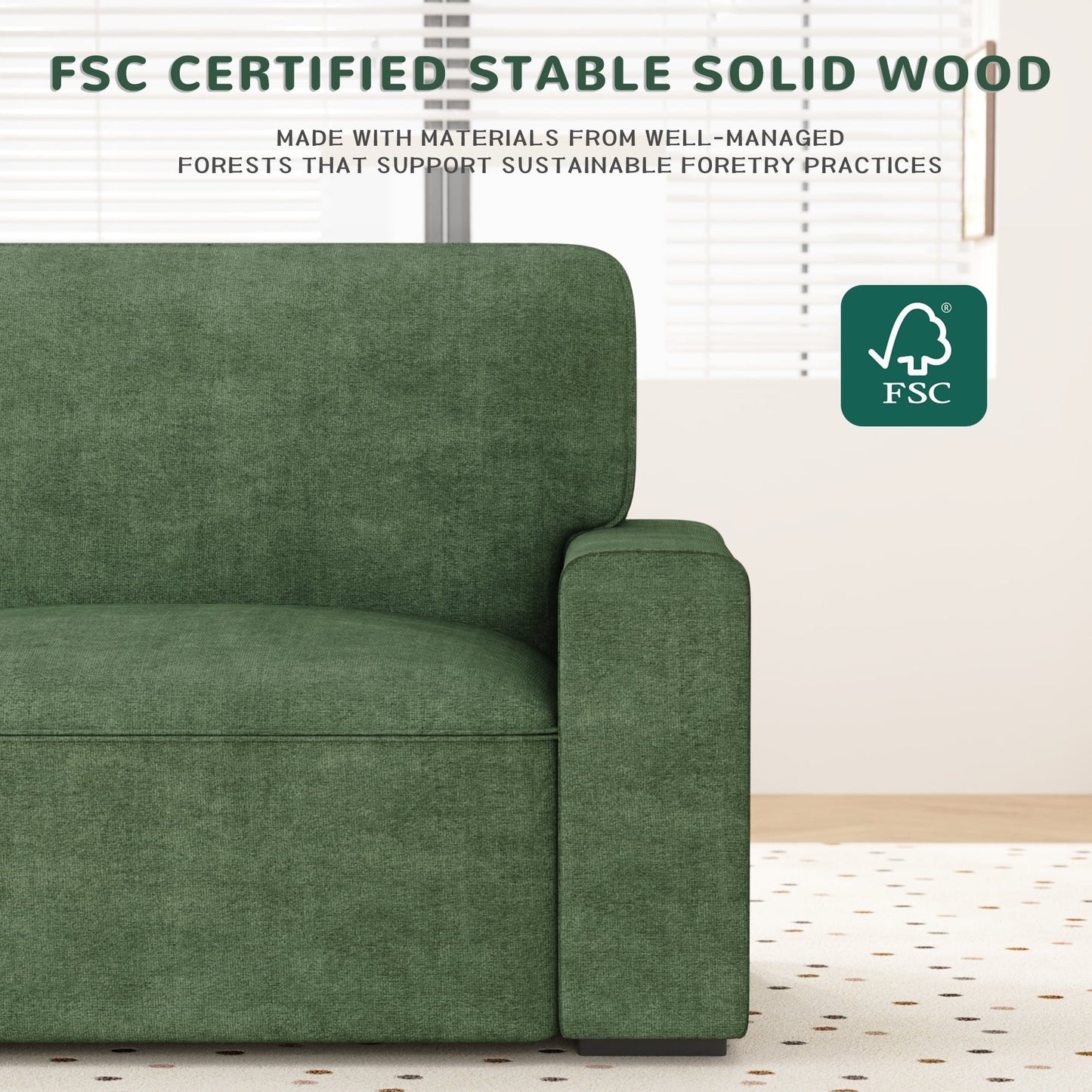 AAQZ 87" Comfy Sofa Couch for Living Room, Modern Deep Seat Couch with Wide Armrest, Removable Cover, Chenille Fabric Couches for Small Space, Apartment, 3 Seater(Green)