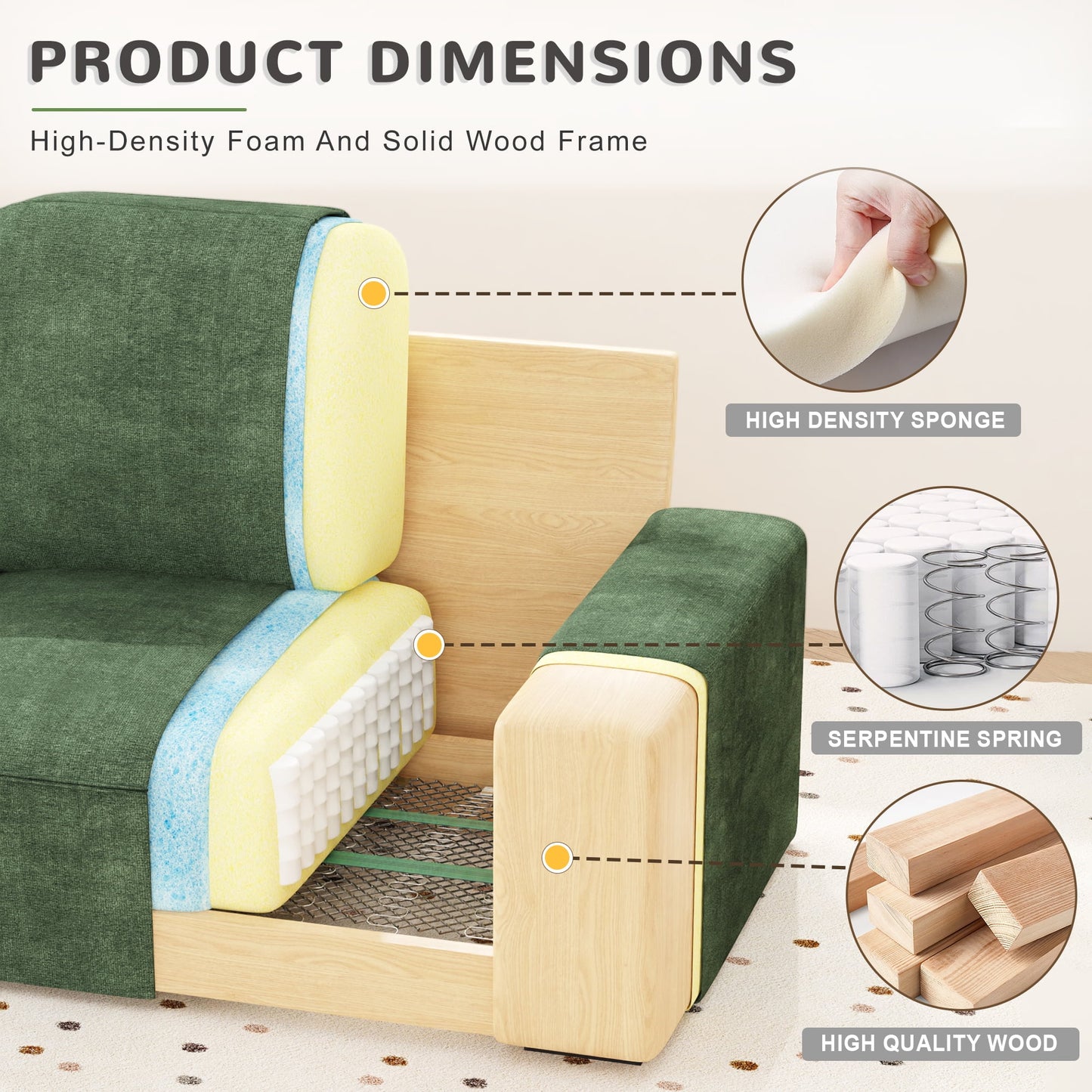 AAQZ 87" Comfy Sofa Couch for Living Room, Modern Deep Seat Couch with Wide Armrest, Removable Cover, Chenille Fabric Couches for Small Space, Apartment, 3 Seater(Green)
