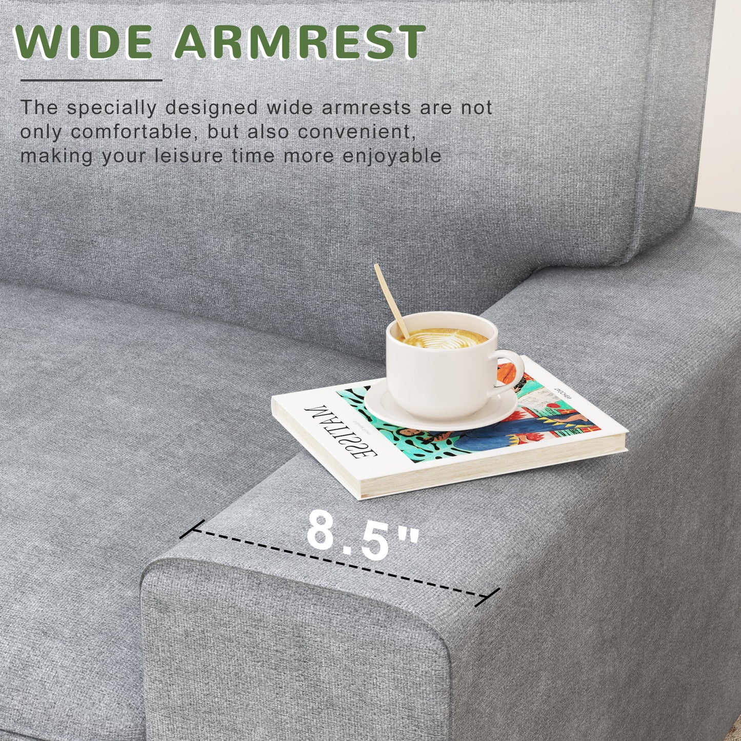 AAQZ 87" Comfy Sofa Couch for Living Room, Modern Deep Seat Couch with Wide Armrest, Removable Cover, Chenille Fabric Couches for Small Space, Apartment, 3 Seater(Light Gray)