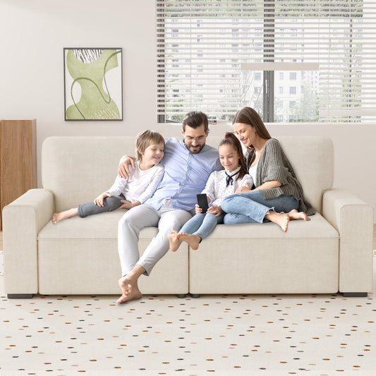 AAQZ 87" Comfy Sofa Couch for Living Room, Modern Deep Seat Couch with Wide Armrest, Removable Cover, Chenille Fabric Couches for Small Space, Apartment, 3 Seater(Beige)