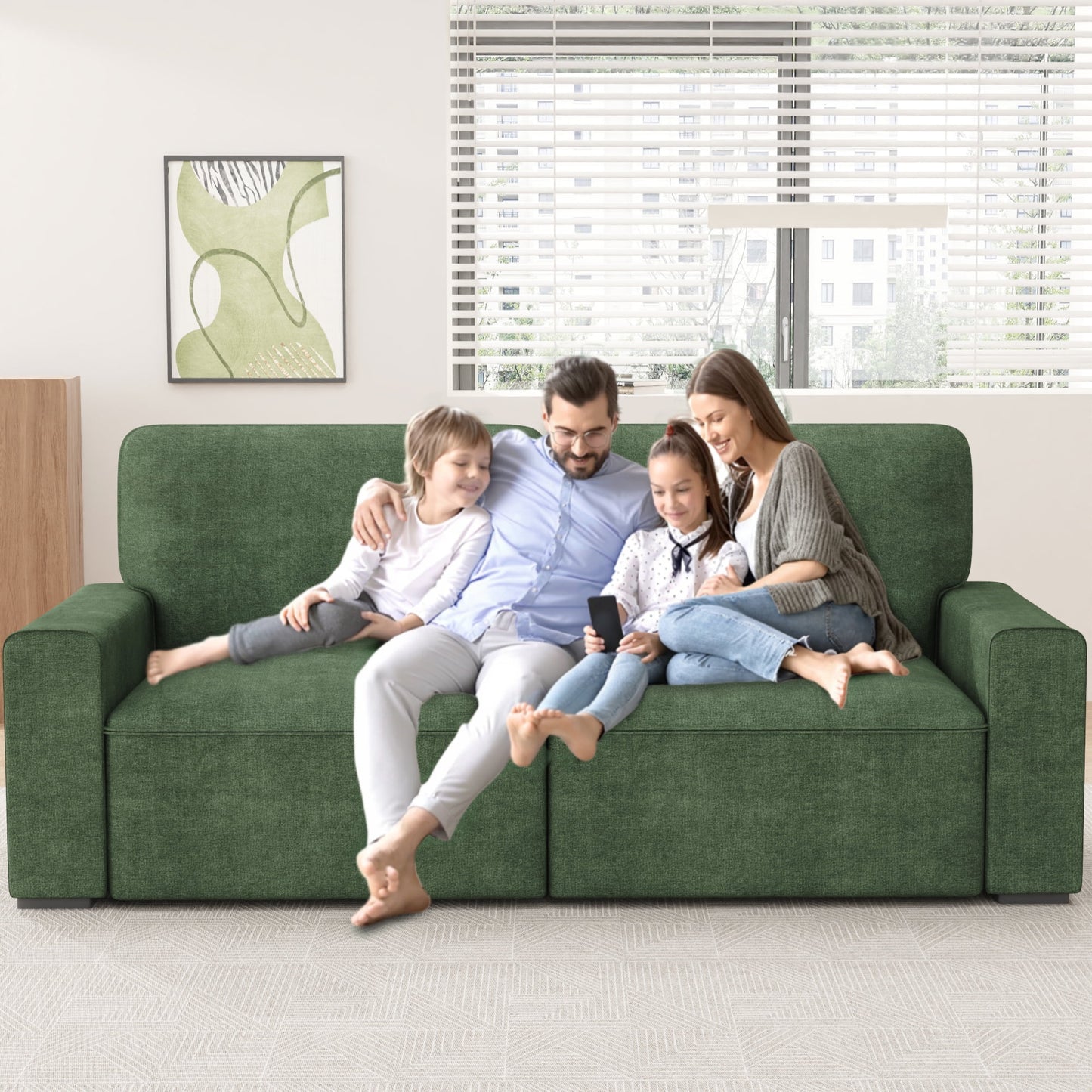 AAQZ 87" Comfy Sofa Couch for Living Room, Modern Deep Seat Couch with Wide Armrest, Removable Cover, Chenille Fabric Couches for Small Space, Apartment, 3 Seater(Green)