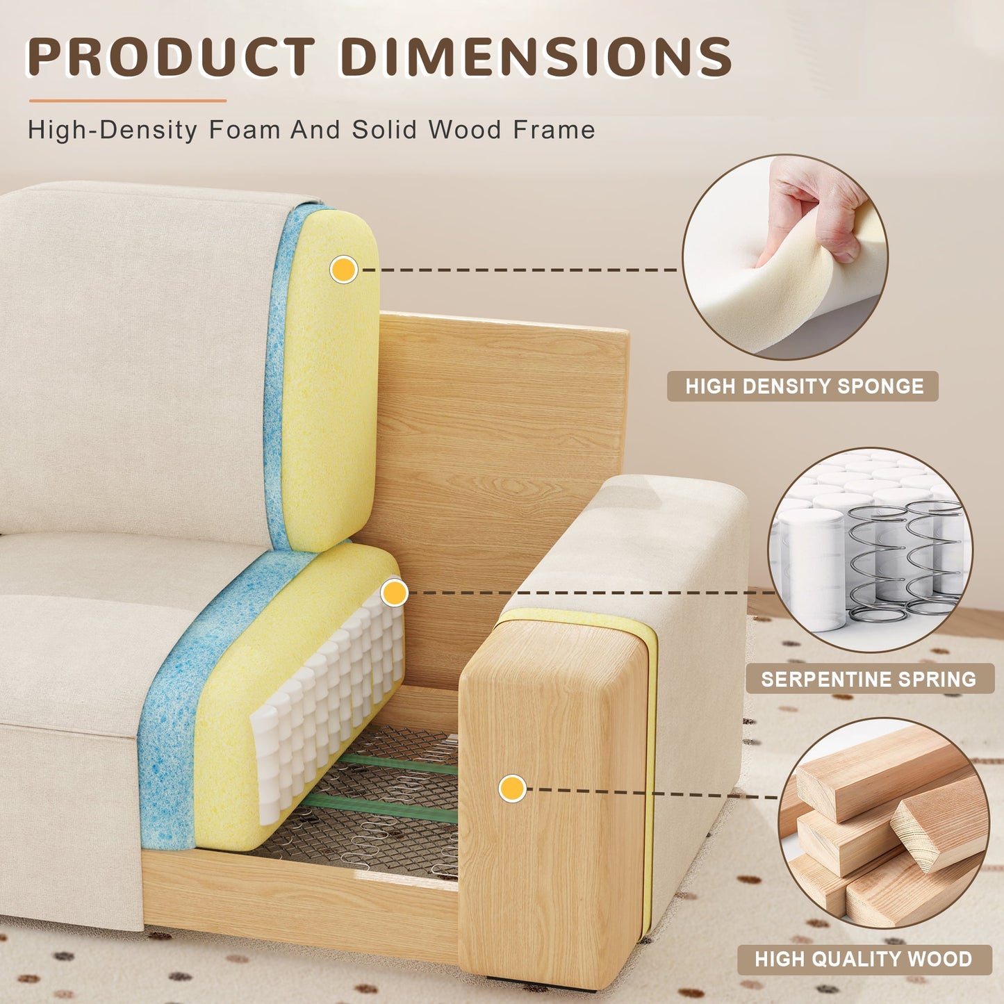 AAQZ 87" Comfy Sofa Couch for Living Room, Modern Deep Seat Couch with Wide Armrest, Removable Cover, Chenille Fabric Couches for Small Space, Apartment, 3 Seater(Beige)