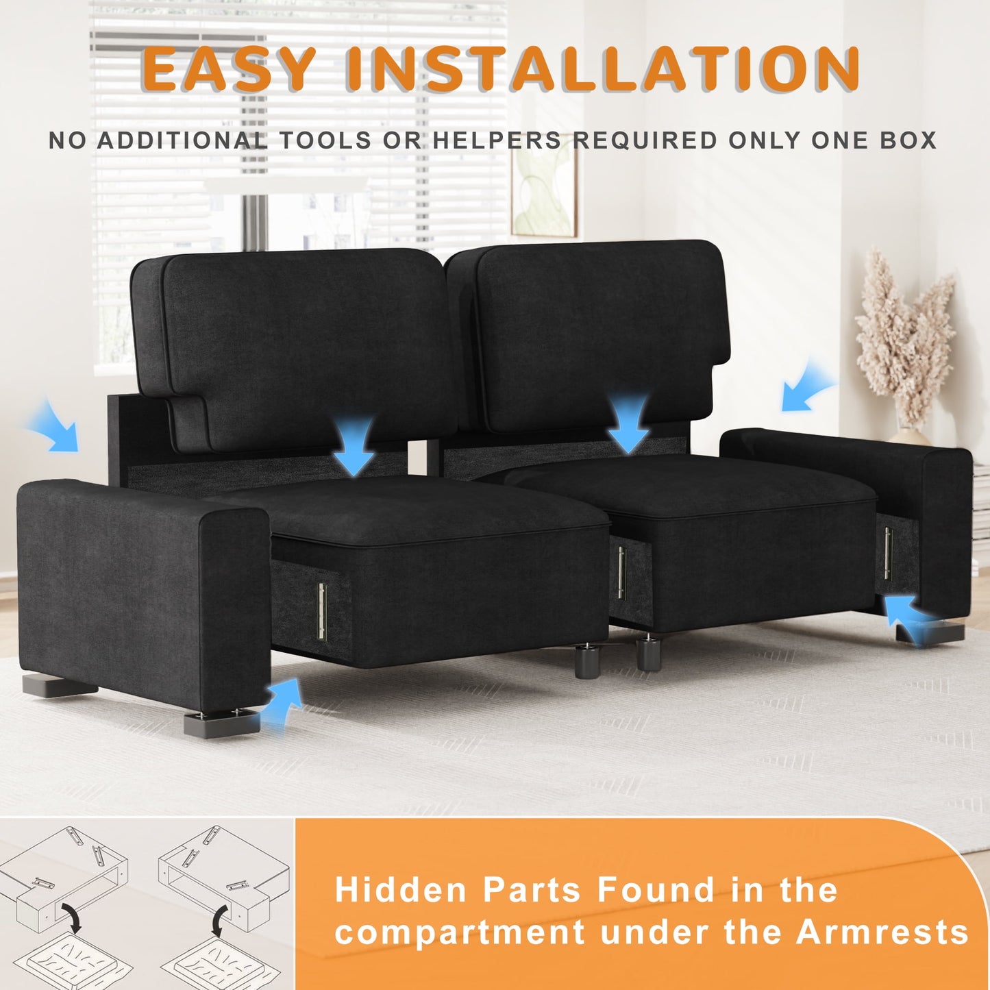 AAQZ 87" Comfy Sofa Couch for Living Room, Modern Deep Seat Couch with Wide Armrest, Removable Cover, Chenille Fabric Couches for Small Space, Apartment, 3 Seater(Deep Gray)
