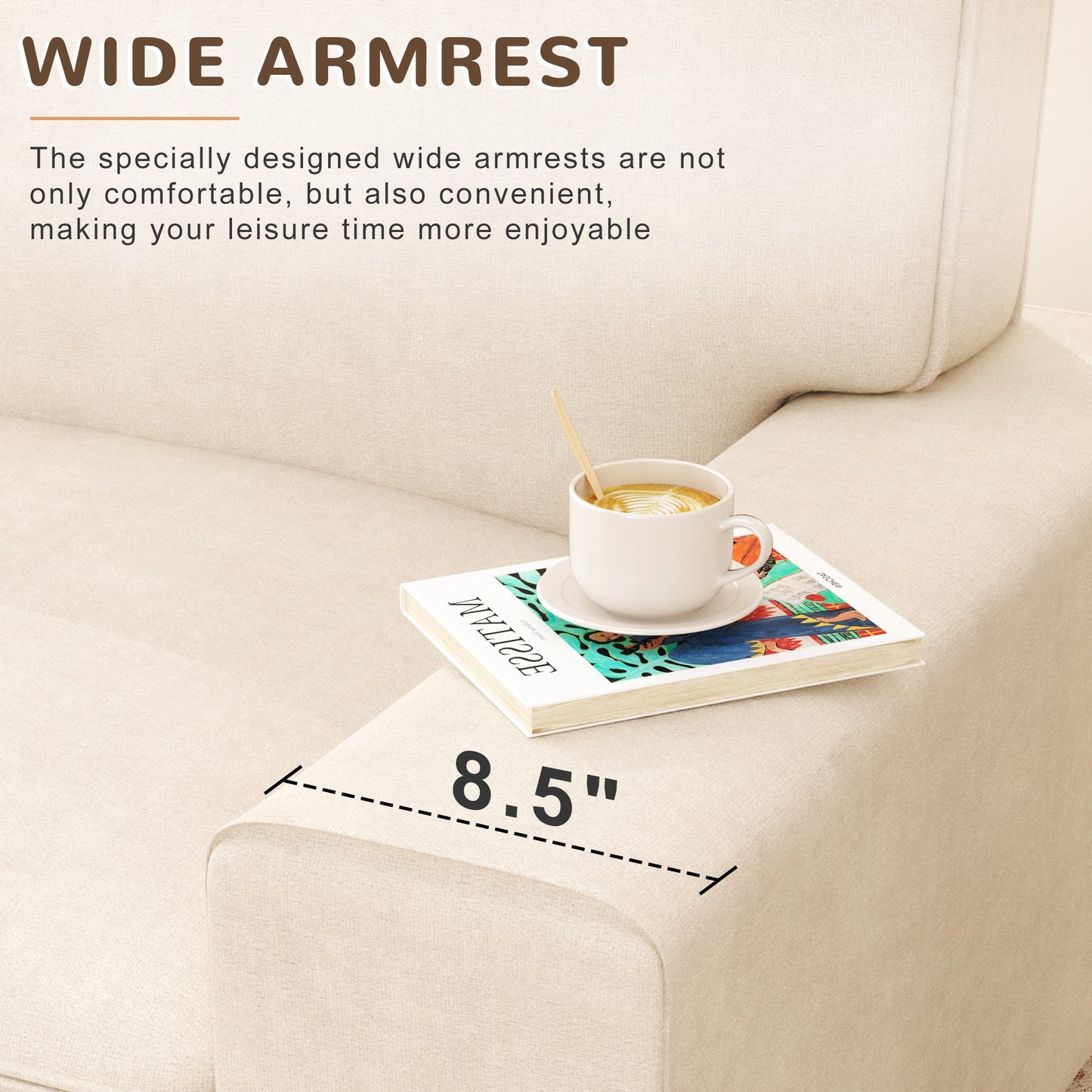 AAQZ 87" Comfy Sofa Couch for Living Room, Modern Deep Seat Couch with Wide Armrest, Removable Cover, Chenille Fabric Couches for Small Space, Apartment, 3 Seater(Beige)
