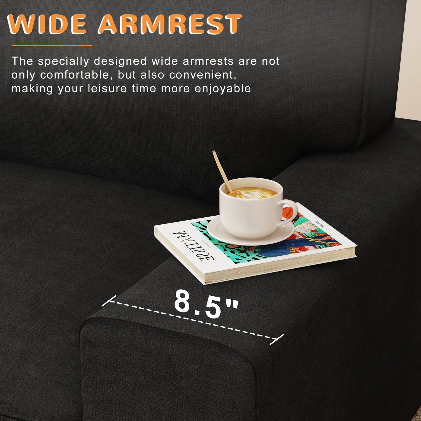 AAQZ 87" Comfy Sofa Couch for Living Room, Modern Deep Seat Couch with Wide Armrest, Removable Cover, Chenille Fabric Couches for Small Space, Apartment, 3 Seater(Deep Gray)