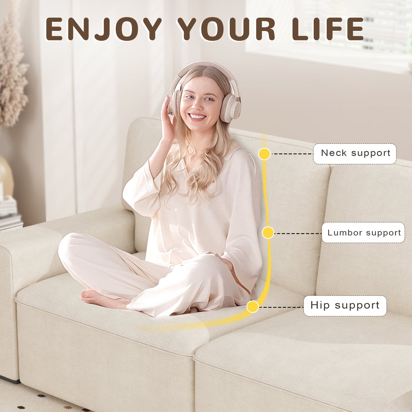 AAQZ 87" Comfy Sofa Couch for Living Room, Modern Deep Seat Couch with Wide Armrest, Removable Cover, Chenille Fabric Couches for Small Space, Apartment, 3 Seater(Beige)