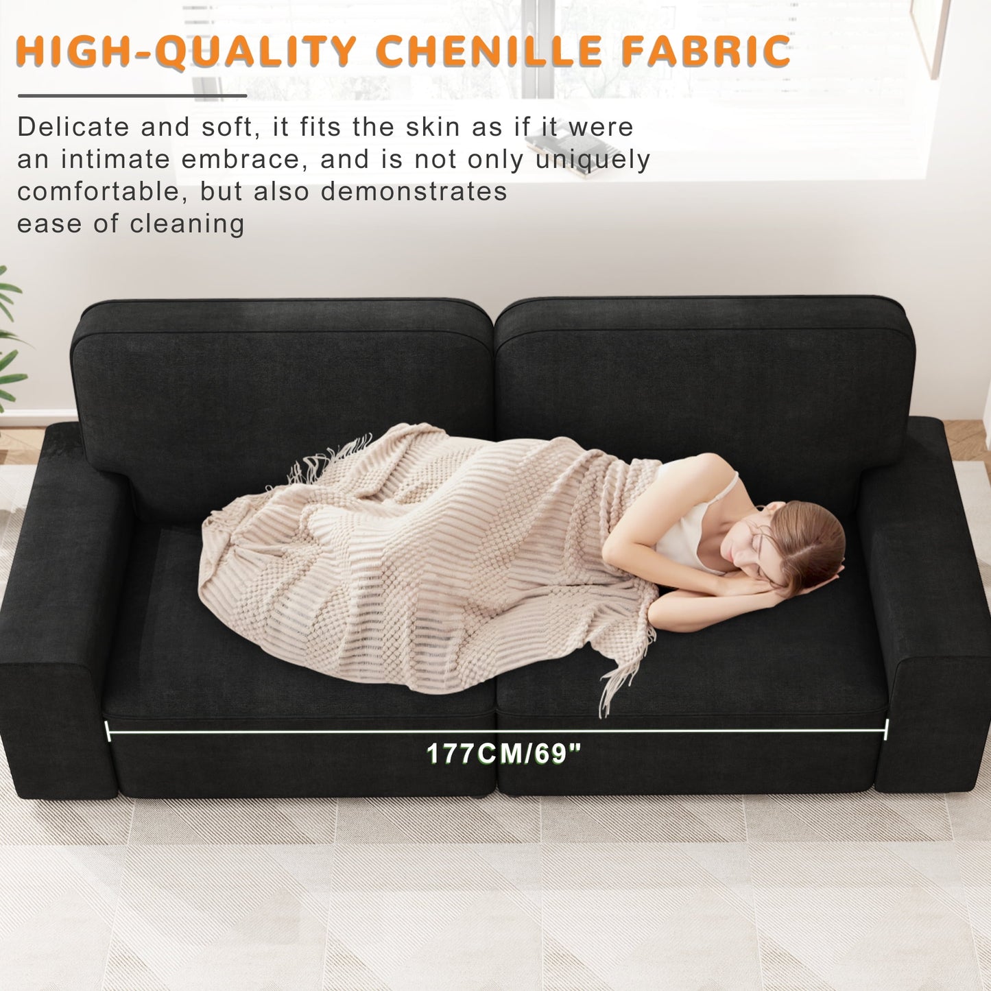 AAQZ 87" Comfy Sofa Couch for Living Room, Modern Deep Seat Couch with Wide Armrest, Removable Cover, Chenille Fabric Couches for Small Space, Apartment, 3 Seater(Deep Gray)