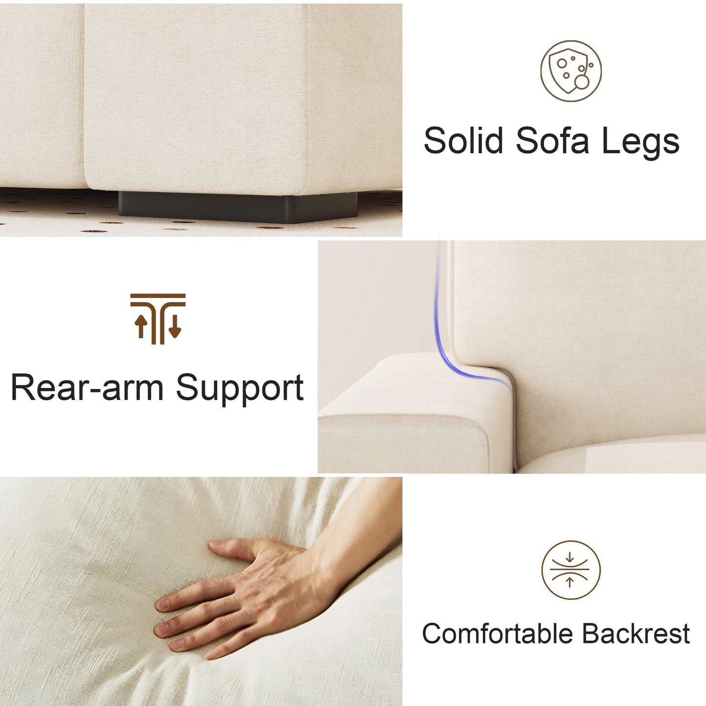 AAQZ 87" Comfy Sofa Couch for Living Room, Modern Deep Seat Couch with Wide Armrest, Removable Cover, Chenille Fabric Couches for Small Space, Apartment, 3 Seater(Beige)